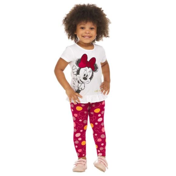 NEW NWOT Girls Sz 5 MINNIE MOUSE Hooded Jacket, Shirt & Leggings 3 Pc Outfit Set - Picture 2 of 7